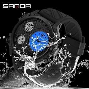 นาฬิกาข้อมือผู้ชาย Sanda 3002 หน้าปัดดิจิตอลสีน้ำเงิน ตัวเลขขนาดใหญ่ ดีไซน์คลาสสิก เรืองแสง พร้อมฟังก์ชั่นวันที่ นาฬิกาหรูหราสำหรับผู้ชาย Relogio Masculino - Product Image 3
