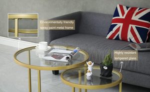 Moderne Glazen Salontafel Set Goud Metalen Nesttafels Huis Woonkamer Slaapkamer Veelzijdige Eetkamer/Keuken Buitenmeubilair - Product Image 5
