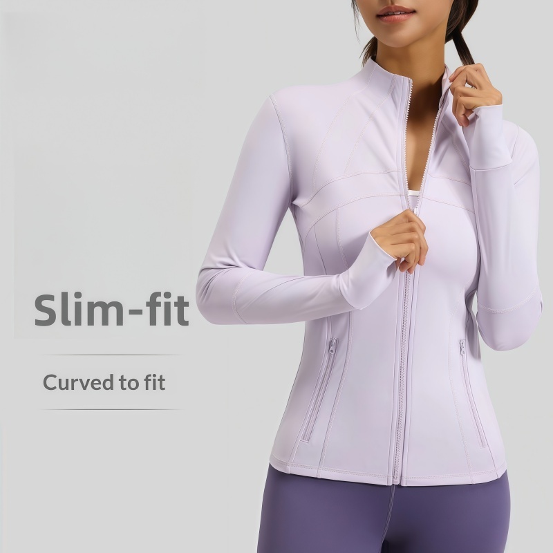 Solid Fitness Top Jacket Breathable Elastic Pocket Running Sports Yoga Long Sleeve Tight-fitting Spandex/Polyester