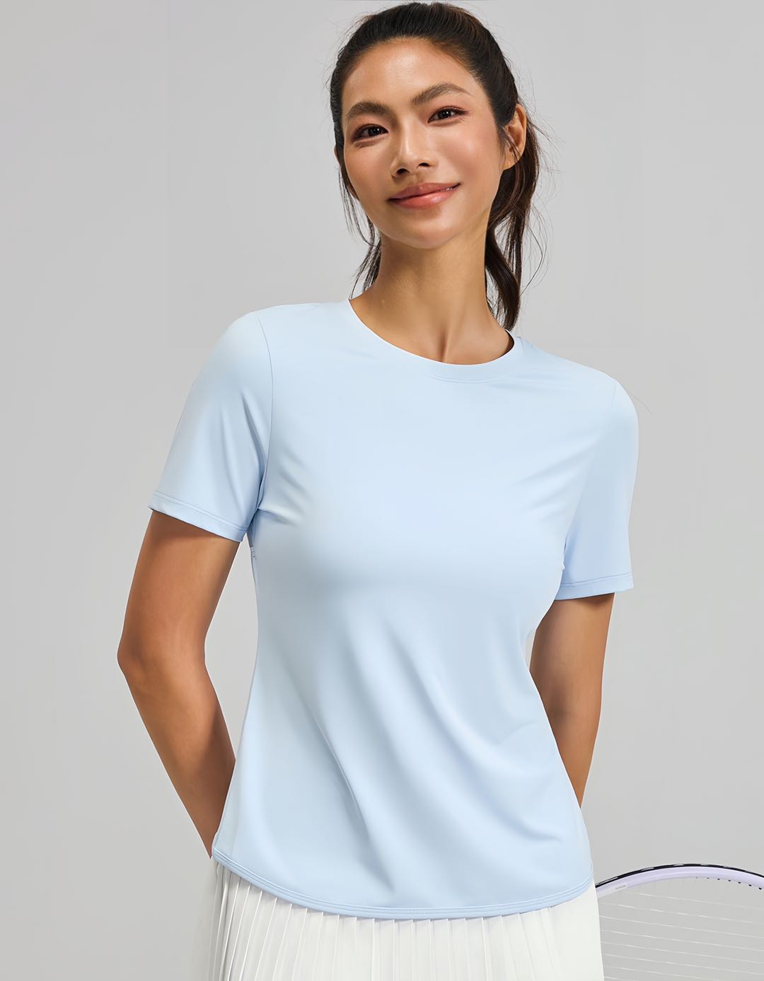 Women Crew Neck Hollow Back Seamless Yoga T Shirt Quick Dry Breathable Sports Fitness Cycling Short Sleeve Top