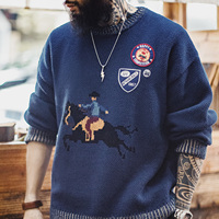 Herren-Pullover Maden Bestickter Farbblock-Pullover im Retro-Stil Thermischer Rippenkragen Lässiger Strickpullover Herbst Winter Warm Trend 2026