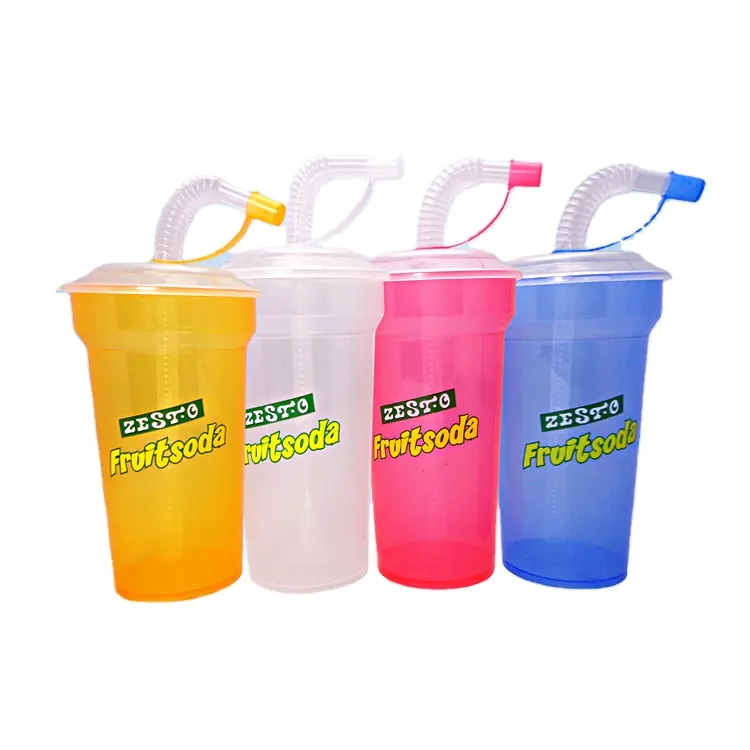 BPAフリープラスチックストローカップ16 oz 450 ml ppポリプロピレンストローと蓋付きの安価なプラスチックカップ