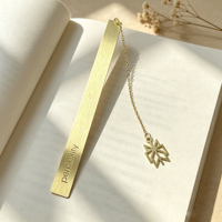 Marque-pages portables fins en laiton avec logo gravé personnalisé, pendentif géométrique creux, accessoire de lecture pour livres