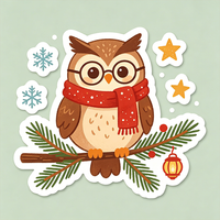 Autocollant décoratif tendance hibou de Noël Haoxuan – Adorable étiquette festive pour emballage cadeau de Noël, décoration de vacances, style hiver