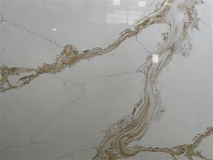 Feuille artificielle de pierre de quartz d'or royal d'hôtel Calacatta dalles de quartz blanc pour la cuisine de partie supérieure du comptoir - Product Image 4
