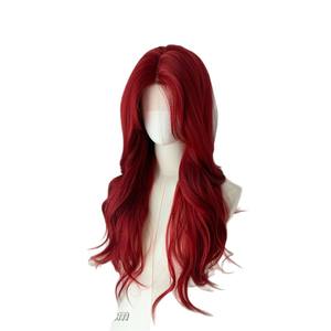 Peluca larga y rizada roja Mera con flequillo lateral de 65 cm, línea de cabello natural, peluca completa de fibra Kanekalon - Product Image 2