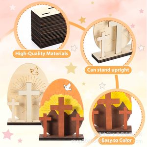 Cruz de Madera Decorativa de Pascua con Forma de Huevo, Color Madera Natural, Decoración de Mesa para Interiores, Decoración del Hogar - Product Image 1