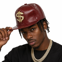 Gorra de béisbol de lujo con visera plana de piel sintética de serpiente, con diamantes de imitación y diseño de dólar, estilo hip hop y streetwear.