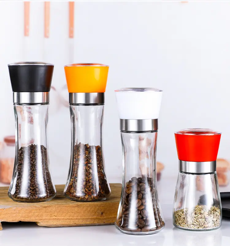 Moulin en verre transparent personnalisé, mini moulin manuel pour épices, herbes, sel et poivre