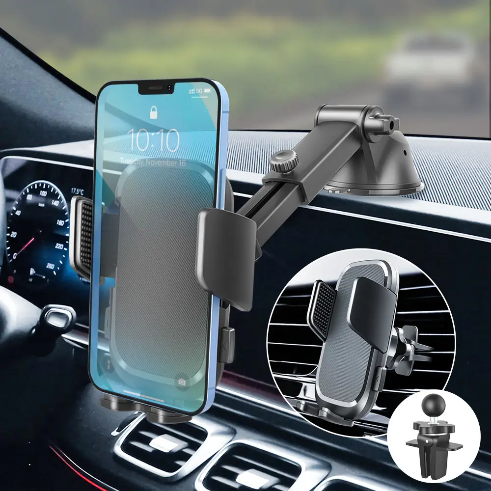 2022 Newest Taiworld 3 in 1 Car Phone Holder Mount Dashboard Air Vent Windshield Strong Suction Long Arm Dashboard Windshield Ve