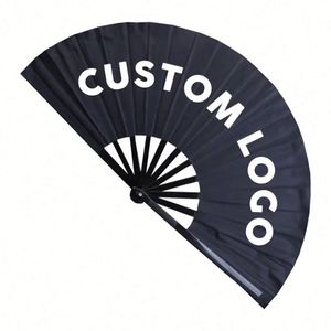 Custom Printed Logo 13\" <b>Large</b> Bamboo Folding Hand <b>Fan</b> Folk Art Style Music Party Decoration 33cm Painted Patterned Craft - Product Image 1