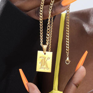 Collana con incisione iniziale personalizzata <span class=keywords><strong>Unisex</strong></span> catena a maglie cubane lettera di moda gotica anelli da donna <span class=keywords><strong>nome</strong></span> gioielli personalizzati - Product Image 3