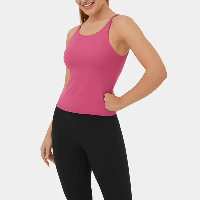 Tank Top dasar rajut wanita, atasan Crop pakaian Yoga Fitness tanam