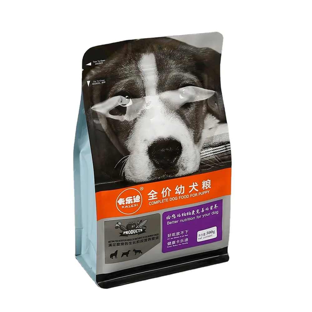 Kantong plastik kertas Kraft ritsleting dapat ditutup kembali Oem cetak kustom tas kemasan makanan anjing tas kunci ritsleting 20 Kg