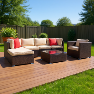 Conjunto de Muebles de Jardín de Mimbre Sintético para Exteriores, Sofá Esquinero de 6 Plazas con Diseño Contemporáneo y Duradero - Product Image 2