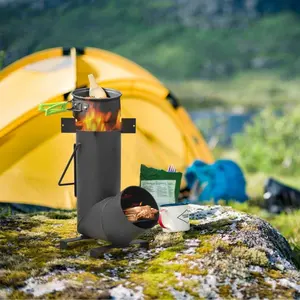 Jh-Mech Draagbare Ronde Vorm Outdoor Houtgestookte En Koken Camping Rocket Kachel