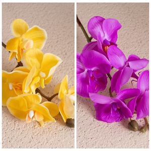 Orchidées artificielles CallaFloral Phalaenopsis en PVC souple, pour mariage et décoration intérieure, réutilisables, recyclables, jaune, violet foncé - Product Image 3