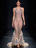 Robe de performance sirène personnalisée Ocstrade avec strass et plumes, dos nu, en maille transparente, pour femme, soirée, spectacle