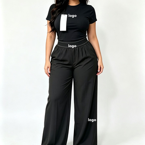 Set Yoga Estivo da Donna di Marca di Lusso Personalizzato, <span class=keywords><strong>Pantaloni</strong></span> a Gamba Larga e Maniche Corte, Traspirante e Confortevole - Product Image 3