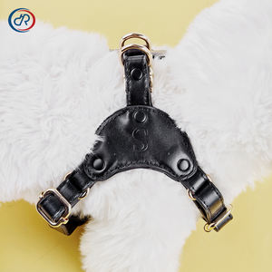 OKKPETS tali kekang anjing kulit hitam mewah desainer tanpa tarik tali kekang hewan peliharaan dengan perangkat keras Premium kulit Eco Harness Anjing khusus - Product Image 3