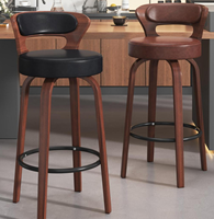 Chaise de bar moderne en bois massif rembourrée avec structure renforcée en métal, siège incurvé et dossier de soutien pour restaurant, pub, comptoir