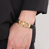Bracelet pour homme en cuir avec double lettre D en or, en acier inoxydable 316, bijoux tendance avec fermoir magnétique