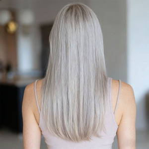 Nouvelle perruque en fibre chimique naturelle douce, cheveux longs et raides gris de 26 pouces, style Words Temperament. SM014 - Product Image 3