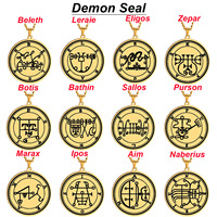Collier pendentif en acier inoxydable doré avec les sceaux des 72 esprits, la Clé de Salomon la plus petite, Asmoday, Demon Origins, Goetia