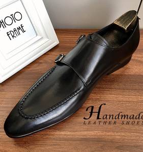 Nuevas botas de tobillo con hebilla a la moda de Monk. Zapatos de vestir formales de negocios con punta en pico, de cuero vacuno, para hombre. - Product Image 3