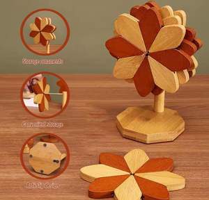 Nouveau design : Sous-verre en bois motif arbre, support <span class=keywords><strong>de</strong></span> tasse moulin à vent en bois, <span class=keywords><strong>dessous</strong></span> <span class=keywords><strong>de</strong></span> <span class=keywords><strong>plat</strong></span> en bois pour casseroles et poêles à fond <span class=keywords><strong>plat</strong></span> - Product Image 6