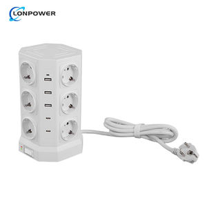 12 Way Socket Euro Standard Power Strip Torre Power Strip Vertical EU Plug Com USB Surge Protector 2m Extensão - Product Image 1