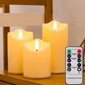 Vlamloze Led Kaars Met Afstandsbediening 3Pcs Plastic Dancing Flame Timer Kaarsen