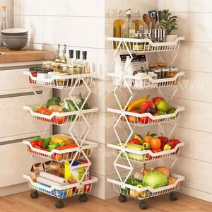 Multi Functional Foldable Metal Multi Layer Storage Rack Wheels <b>Lockable</b> Casters Space Saving Modern Design for Vegetable Fruit - Product Image 4