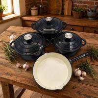 Ensemble de 4 ustensiles de cuisine en fonte émaillée noire EliteChef – Cocotte et poêle antiadhésives – Vente en gros pour professionnels de la cuisine