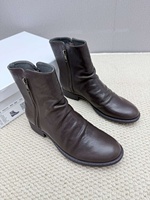 Damen Vintage Knöchelstiefel aus Echtem Leder mit Knittereffekt, Seitlichem Reißverschluss, Niedrigem Absatz und Weichem Rindsleder - Retro Alltagsstiefel
