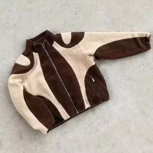 Jaket Sweater Custom Bordir Warna-Warni Patchwork Splicing Full Zip dengan Masker Wajah, Jaket Sherpa Bulu Halus untuk Pria - Product Image 1