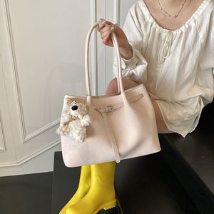 Minimalist Style Solid Color Waterproof PU <b>Totes</b> <b>Bags</b> with Zipper Closure Portable for Women <b>Summer</b> Autumn - Product Image 1