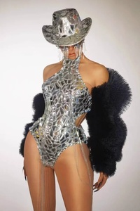 Nouveau Body <span class=keywords><strong>Femme</strong></span> Argenté à Paillettes Brillantes et Embossé, Costume de Soirée Drag Queen, Tenue de Spectacle de Danse de Salon avec Franges - Product Image 4