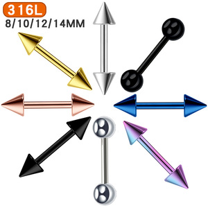 316L Stainless Steel Material Eyebrow Stud With Beads, <b>Titanium</b> Lip Stud, Stainless Steel Tongue Stud, Ear Bone - Product Image 2