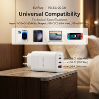 Chargeur de voyage compact GaN 65W à 3 ports (double Type-C, simple USB-A) avec prise UE, blanc, pour ordinateur portable – Vente en gros