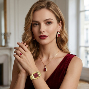 5pcs Women's Casual Gold Quartz Watches Steel Strap Luxury Necklaces Rings Earrings Bracelets Five-piece Watch Set Gift - Product Image 2