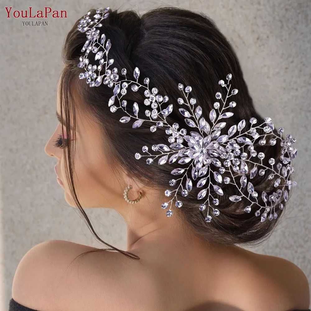 YouLaPan HP242 plata Rhinestone boda tocado nupcial diadema moda femenina frente accesorios para el cabello vid