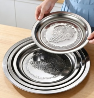Assiette Ronde Épaisse de 28-70 cm pour Hôtels, Dorée/Argentée, Plate, pour Servir Raisins et Légumes – Vente en Gros