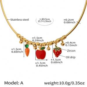 Collier à breloques tendance, plaqué or 18 carats, collier ras du cou en acier inoxydable et collier avec pendentif en émail de fruits et légumes - Product Image 5