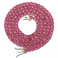 Collier chaîne de tennis à une rangée en laiton Hip Hop et couleur rouge bleu rouge Bling Zircon 4mm