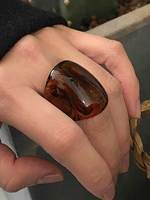Bague Rétro en Résine Effet Écaille de Tortue Ambre, Anneau Massif en Acétate Acrylique en Forme de Dôme, Bijou Tendance pour Femme, Accessoire Minimaliste