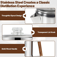 Cafetière à Percolation en Acier Inoxydable Direct Usine avec Poignée en Bois Anti-Brûlure, pour Cuisinière, Idéale pour le Camping et les Voyages en Extérieur