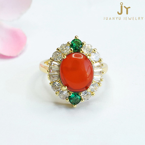 Anelli di ambra ciliegia di alta qualità alla moda pietre preziose placcate in oro anelli di diamanti pietra naturale ambra anelli pieni di Zirconia - Product Image 2