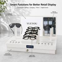 Présentoir pliable pour lunettes avec rétroéclairage LED blanc, tiroir miroir, support multi-prises, support de cadre, logo personnalisé, présentoir de comptoir pour opticien