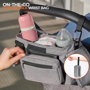 Organisateur de poussette avec porte-gobelet, dragonne détachable, capacité moyenne, en polyester résistant à l'eau, fermeture éclair, sac de poussette pour <span class=keywords><strong>maman</strong></span> - Product Image 4